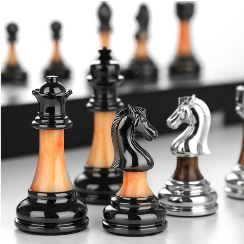 Luxury Metal Chess Set with 45cm Wooden Board – Premium Decorative Game Set