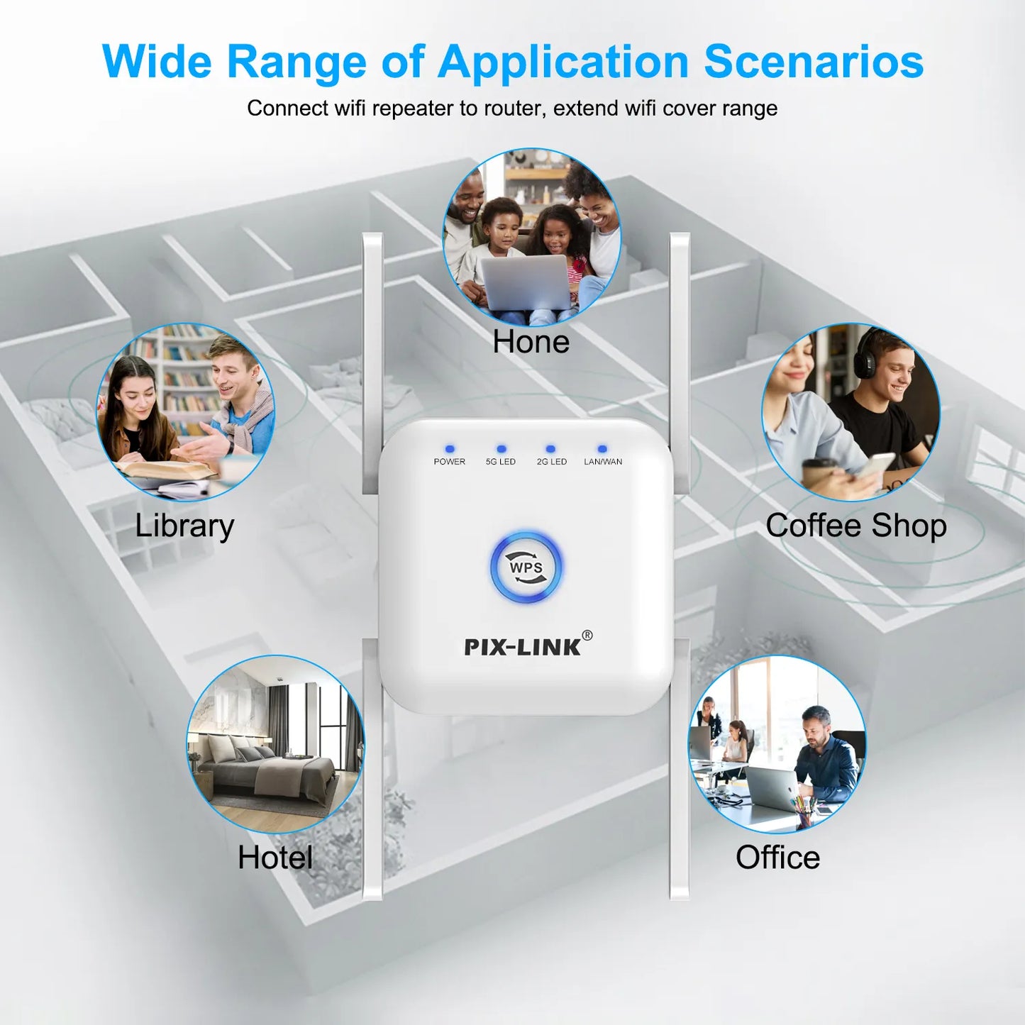 SignalBoost Dual-Band WiFi Repeater – 1200Mbps Range Extender with 4 High-Gain Antennas