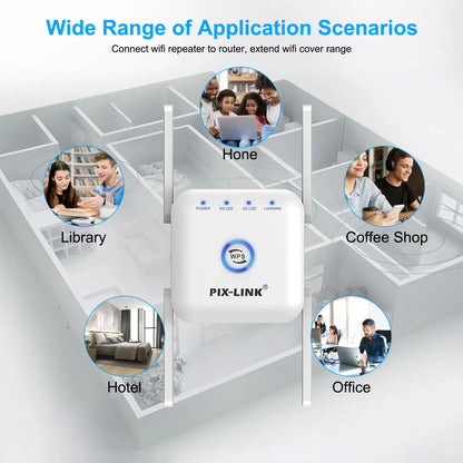 SignalBoost Dual-Band WiFi Repeater – 1200Mbps Range Extender with 4 High-Gain Antennas
