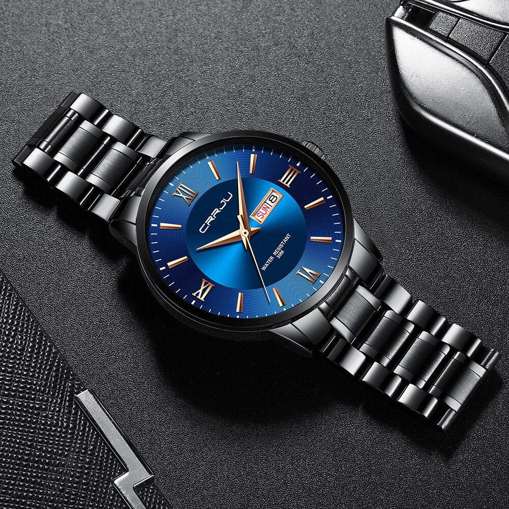 Men's Luxury Waterproof Sports Watch – Stainless Steel Quartz Chronograph