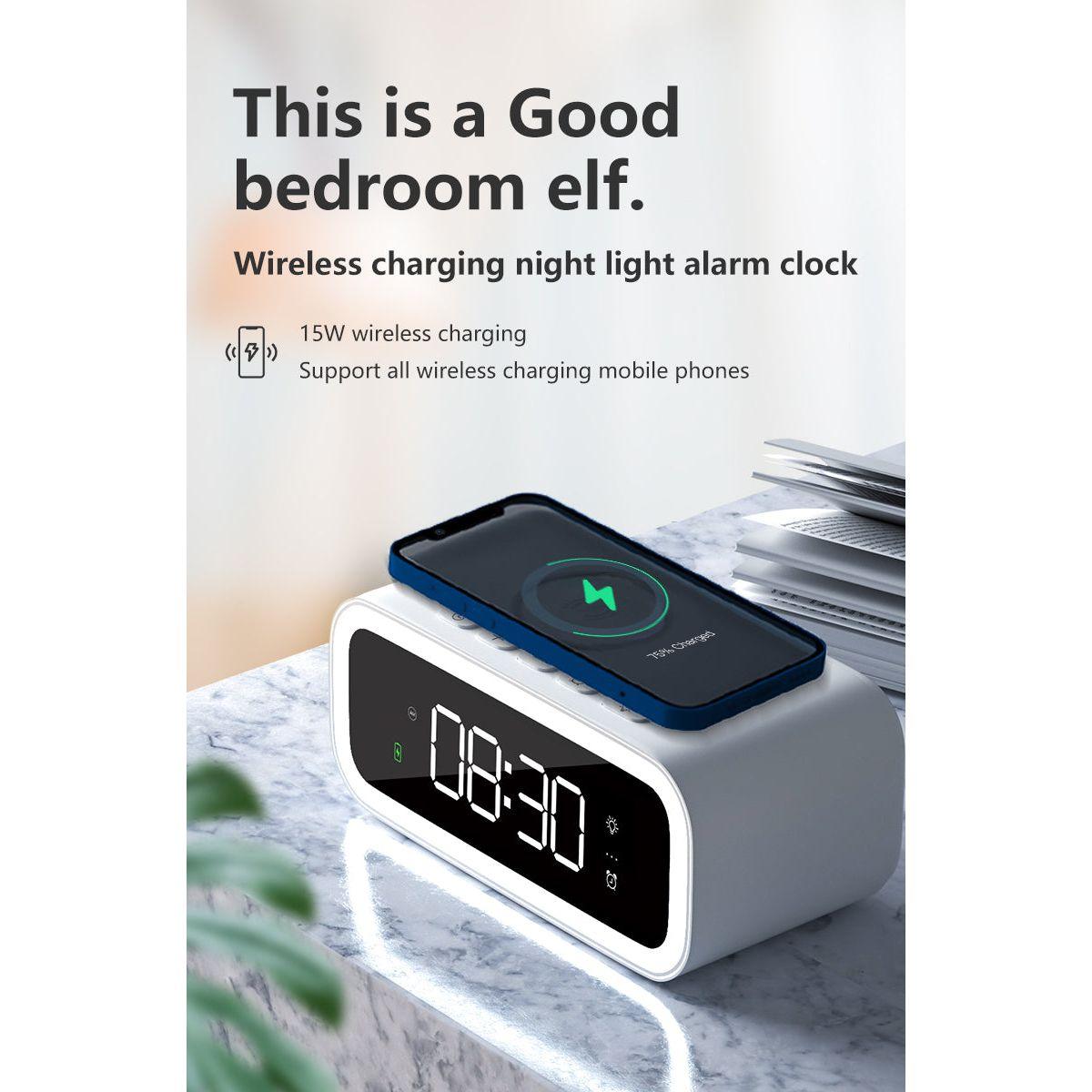 2-in-1 Alarm Clock with Wireless Charger – Digital LED Display | Qi-Compatible