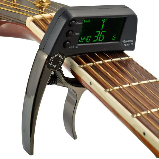 2-in-1 Guitar Capo and Tuner – Clip-On Digital Tuner for Acoustic, Electric, Bass, Ukulele & More