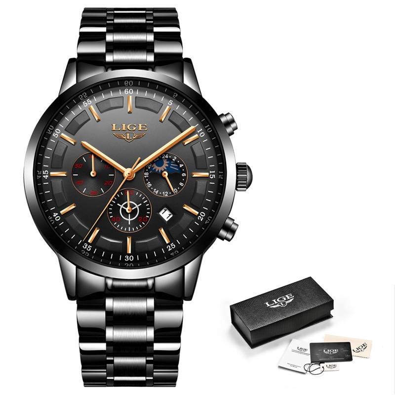 Military Black Steel Watch – Elegant Stainless Steel Men’s Wristwatch with Waterproof Design