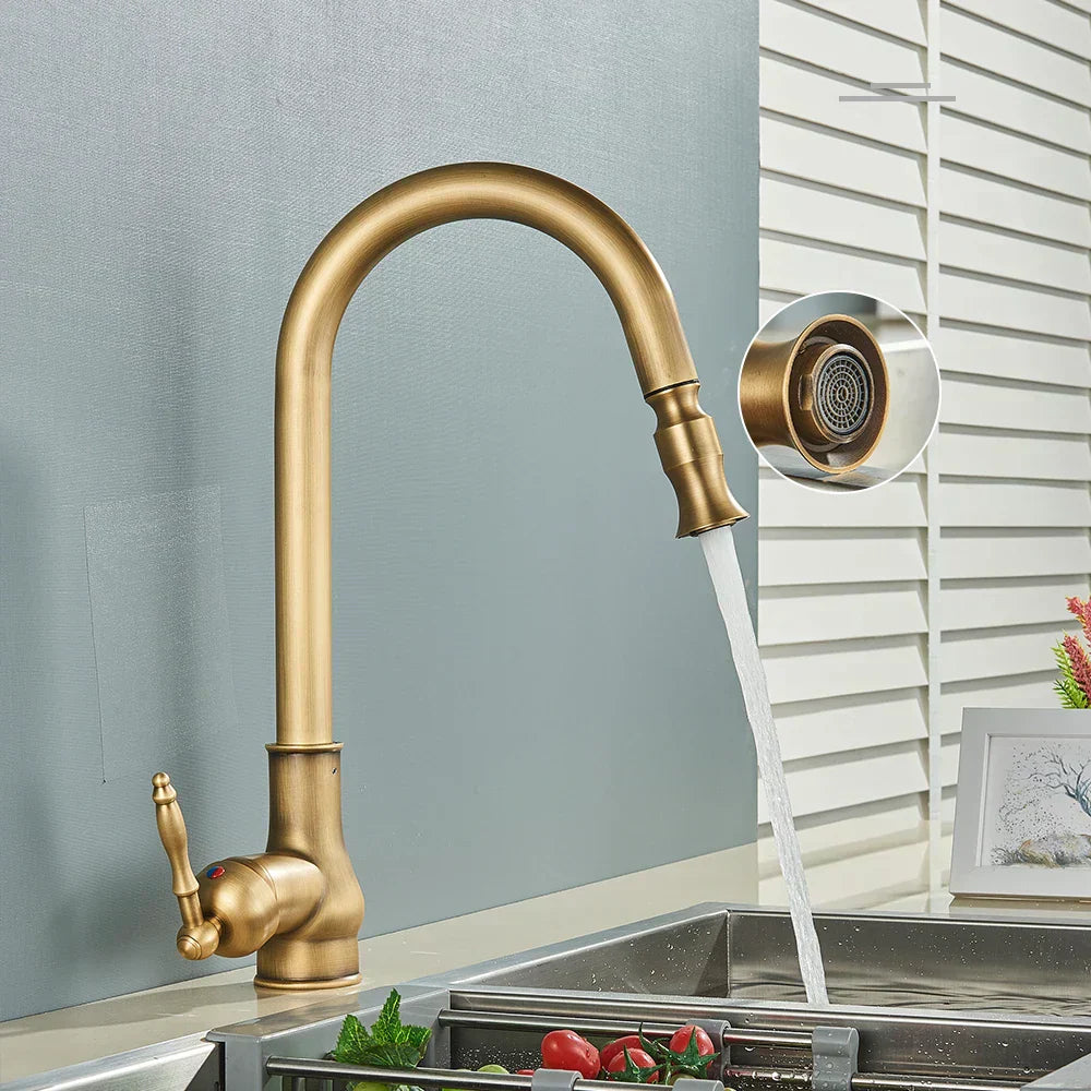 VintageTap Antique Brass Kitchen Tap – Retro Style Mixer Faucet with Swivel Spout
