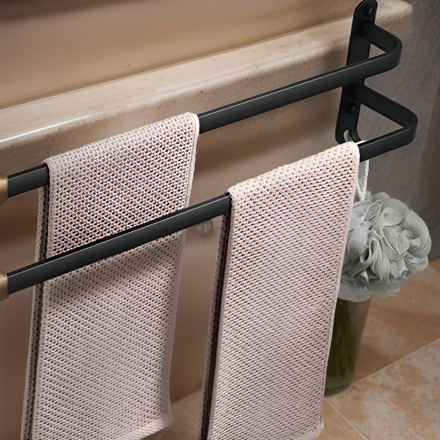 HangEase 3-Layer Towel Holder – Black Wall-Mounted Aluminium Rack Without Drilling