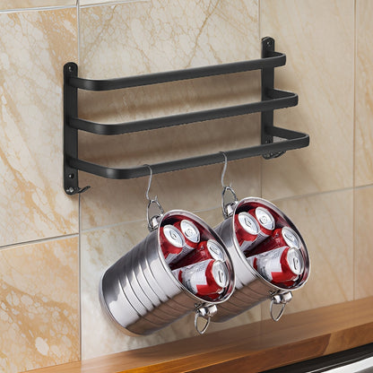 HangEase 3-Layer Towel Holder – Black Wall-Mounted Aluminium Rack Without Drilling