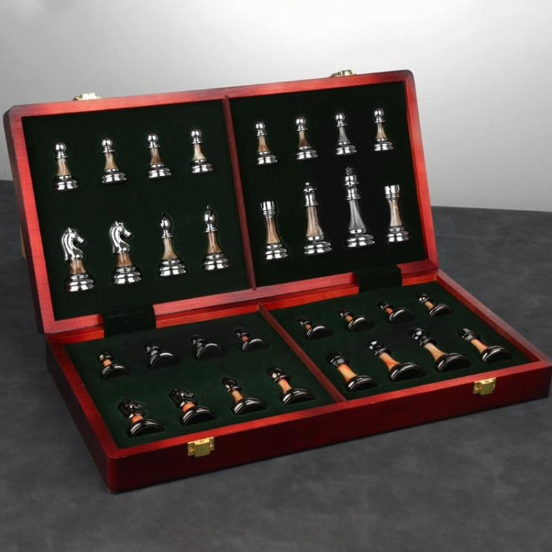 Luxury Metal Chess Set with 45cm Wooden Board – Premium Decorative Game Set