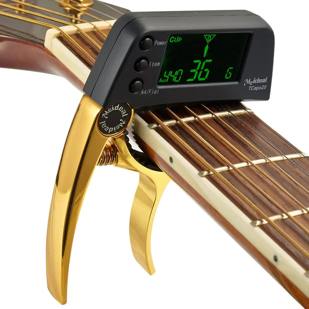 2-in-1 Guitar Capo and Tuner – Clip-On Digital Tuner for Acoustic, Electric, Bass, Ukulele & More