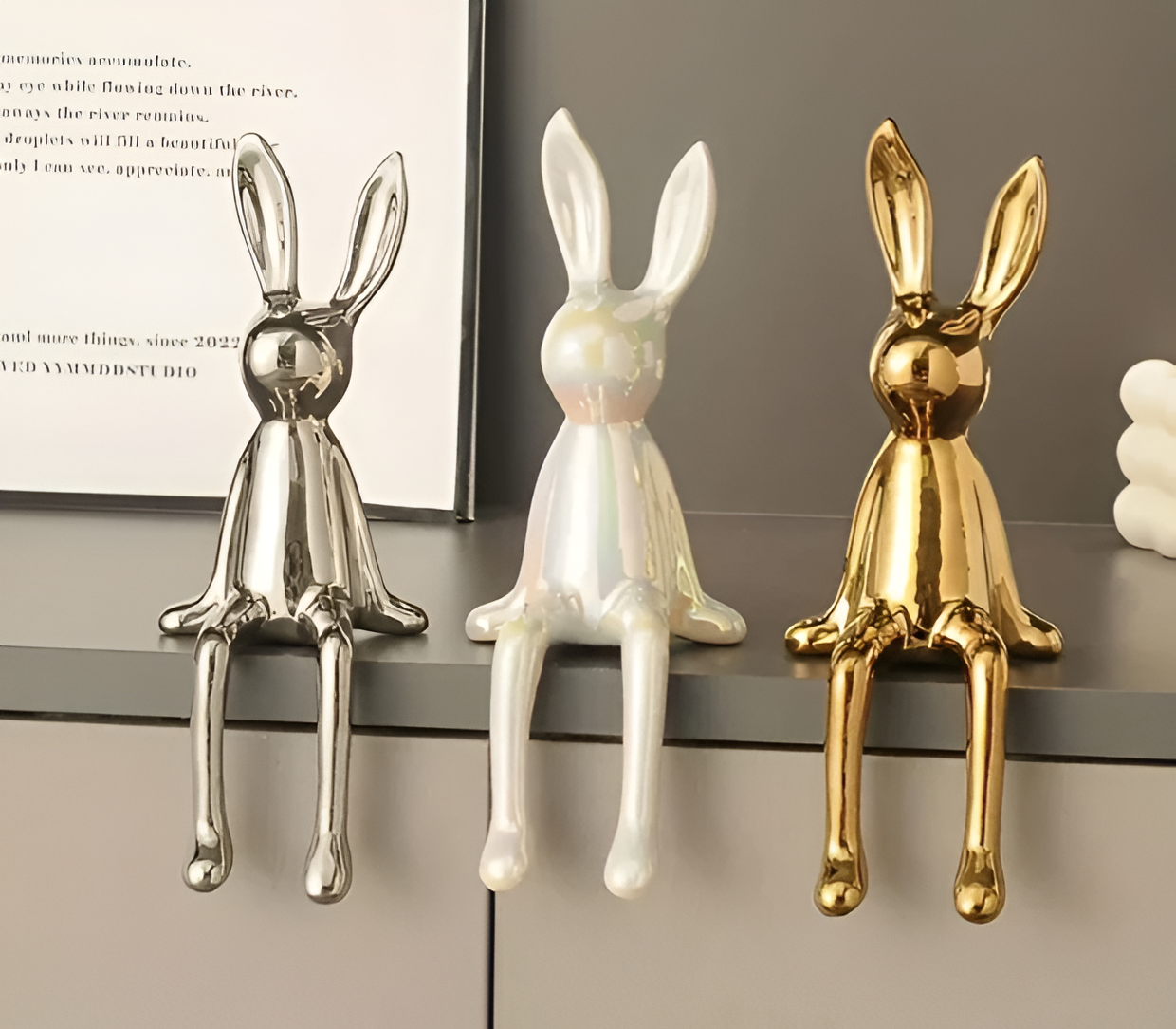 ConyGleam Ceramic Easter Bunny – Luxury Long-Eared Rabbit Figurine | Elegant Easter Home Decor