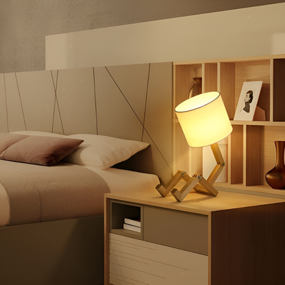 Flexible WoodMan Desk Lamp – Adjustable Solid Wood Robot Lamp with Book Holder