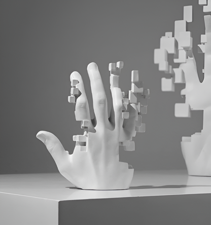 Mosaic Hand Statue – Abstract Resin Glitch Palm Figurine Ornament