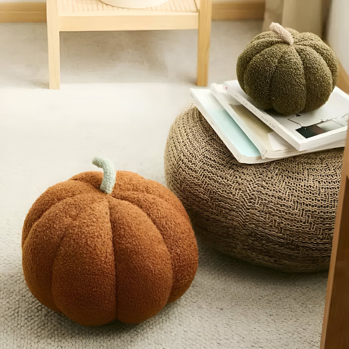 Plush Textured Pumpkin Cushion – Soft Decorative Pillow for Cozy Interiors