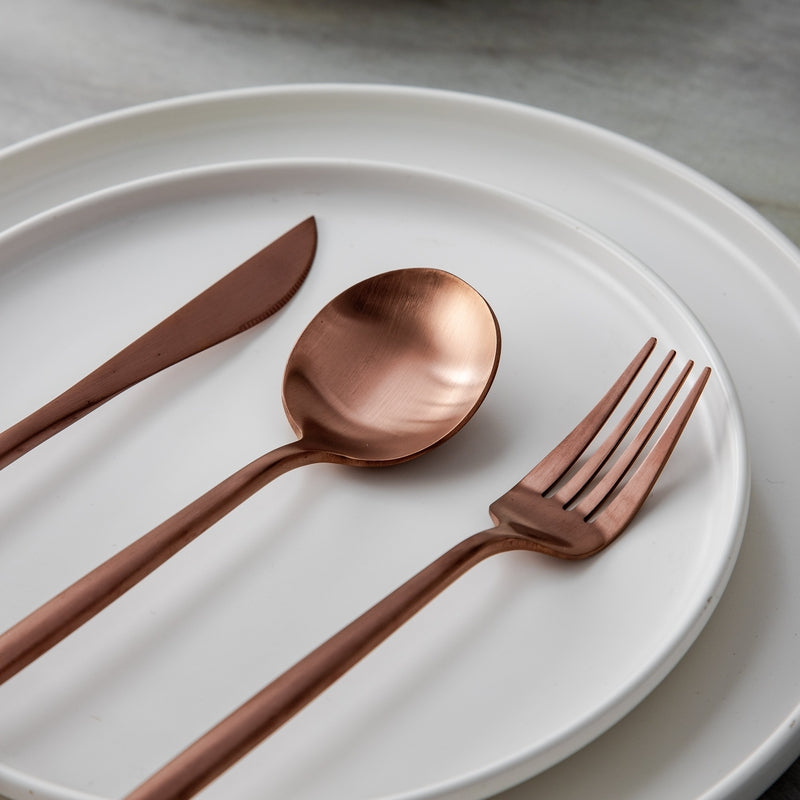 Minimalist Flatware Set – 20-Piece Titanium-Coated Stainless Steel Cutlery | Modern Matte Finish for Elegant Dining