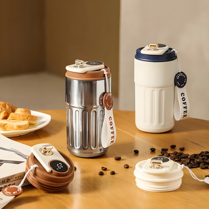 IsoCup Smart Stainless Steel Thermal Bottle with Digital Temperature Display – 450ml Insulated Travel Mug