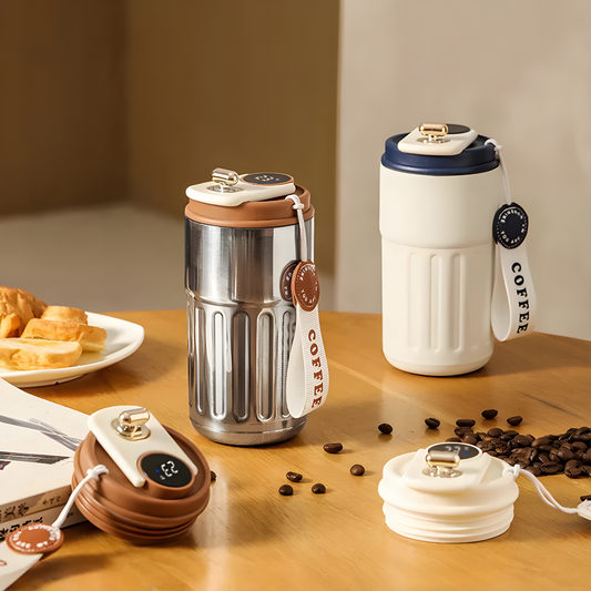 IsoCup Smart Stainless Steel Thermal Bottle with Digital Temperature Display – 450ml Insulated Travel Mug