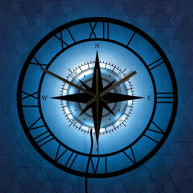 Decorative Silent Wall Clock with Acrylic Compass – Modern Nautical Design