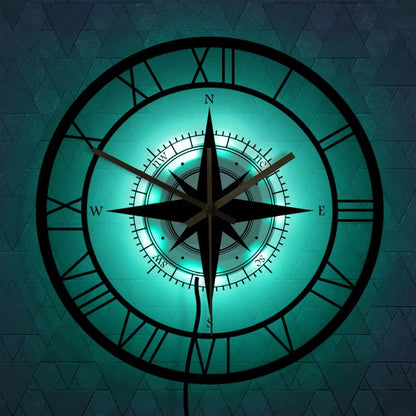 Decorative Silent Wall Clock with Acrylic Compass – Modern Nautical Design