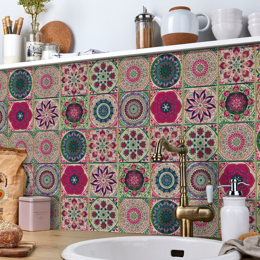 Mandaluxe – 24-Piece European Mandala Tile Set | Peel & Stick Decorative Vinyl Tiles