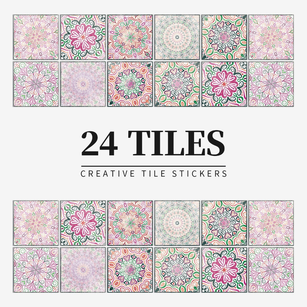 Mandaluxe – 24-Piece European Mandala Tile Set | Peel & Stick Decorative Vinyl Tiles
