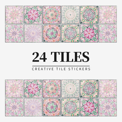 Mandaluxe – 24-Piece European Mandala Tile Set | Peel & Stick Decorative Vinyl Tiles