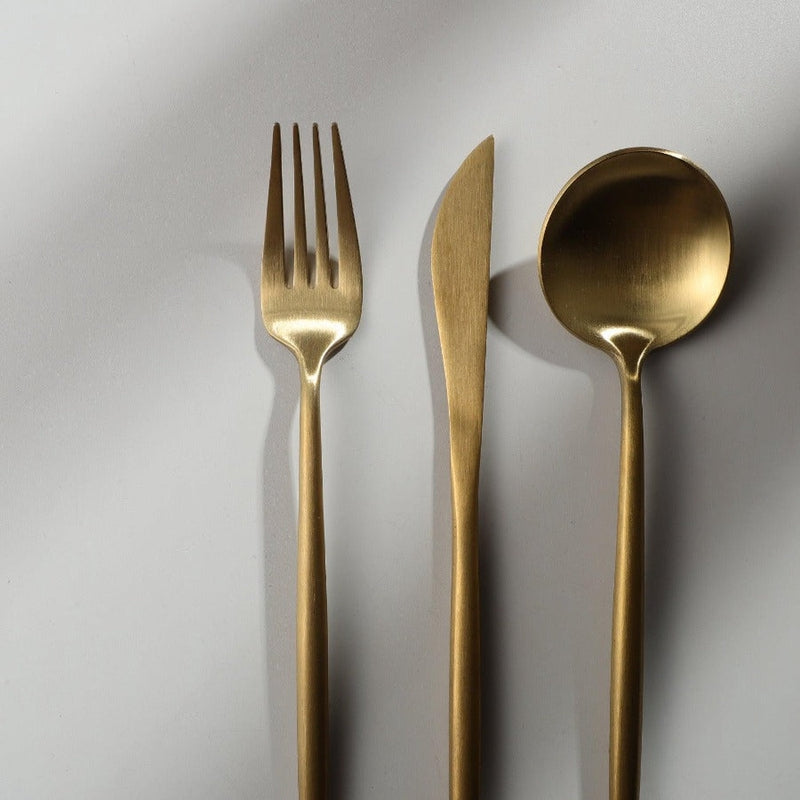 Minimalist Flatware Set – 20-Piece Titanium-Coated Stainless Steel Cutlery | Modern Matte Finish for Elegant Dining
