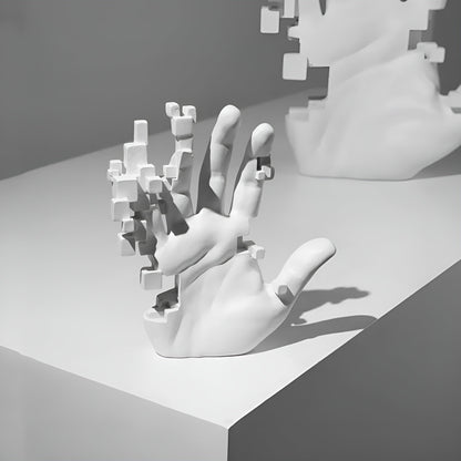 Mosaic Hand Statue – Abstract Resin Glitch Palm Figurine Ornament