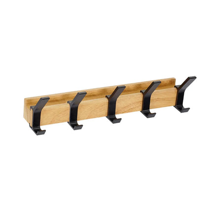 Wall-Mounted Coat Rack with Swivel Hooks – Scandinavian Wooden & Metal Design
