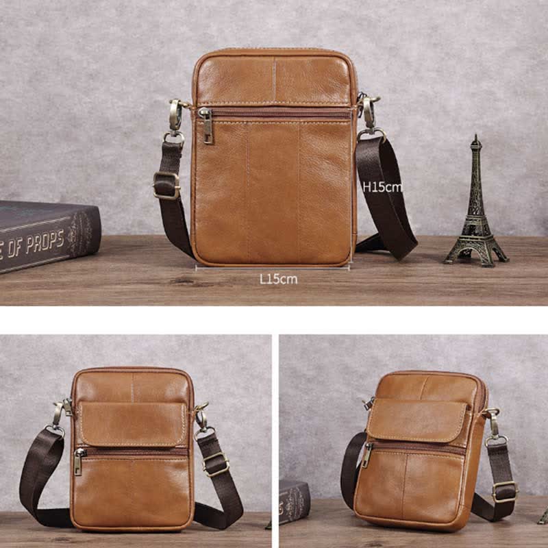 Men’s Small Genuine Leather Shoulder Bag – Compact Crossbody with Adjustable Strap