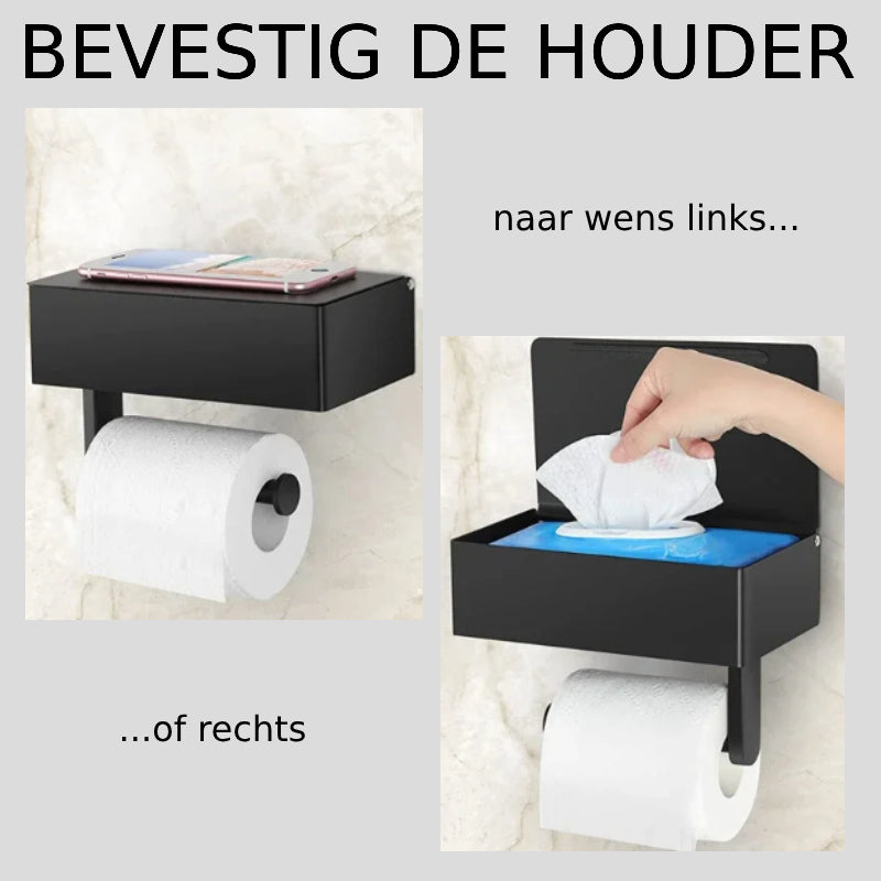 ElegantEssentials Toilet Roll Holder – Stylish Wall-Mounted Bathroom Storage with Shelf and Drawer