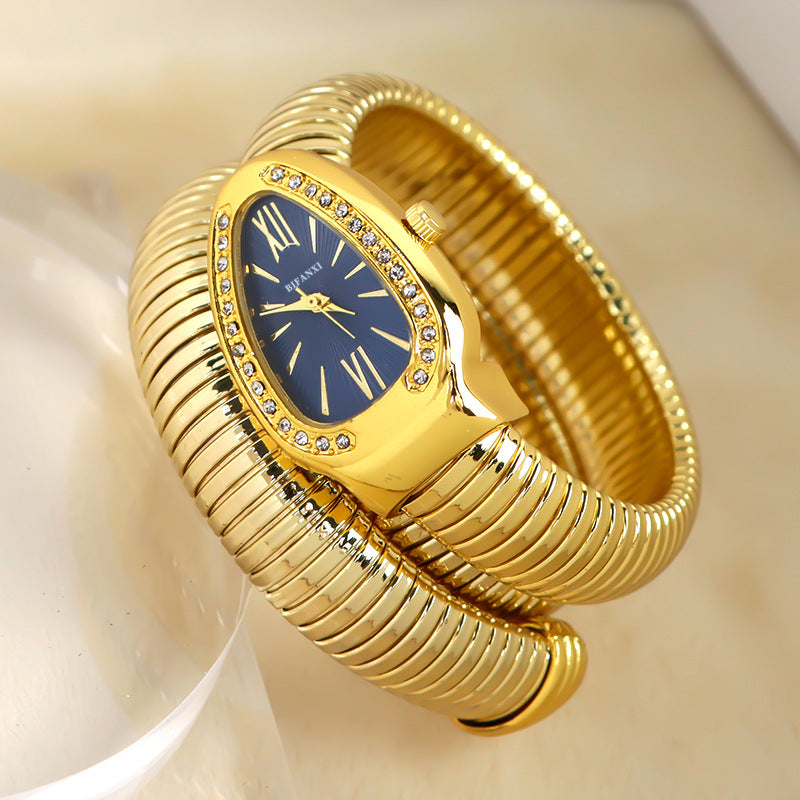 Elegant Snake-Style Quartz Watch with Stainless Steel Bracelet – Unique Oval Dial in Multiple Colours