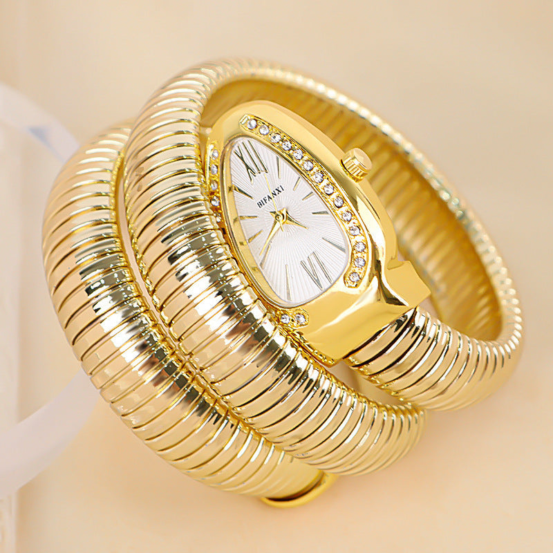 Elegant Snake-Style Quartz Watch with Stainless Steel Bracelet – Unique Oval Dial in Multiple Colours