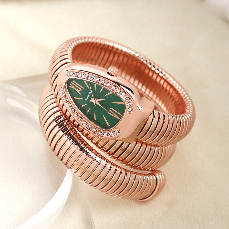 Elegant Snake-Style Quartz Watch with Stainless Steel Bracelet – Unique Oval Dial in Multiple Colours