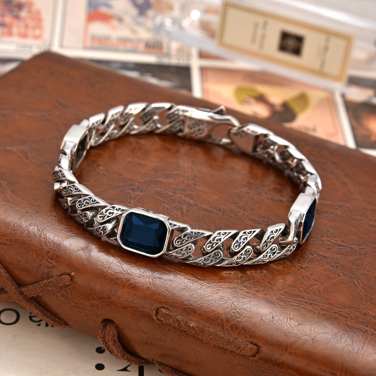 Totem Design Diamond Pattern Bracelet – Unisex Copper Chain with 9mm Width