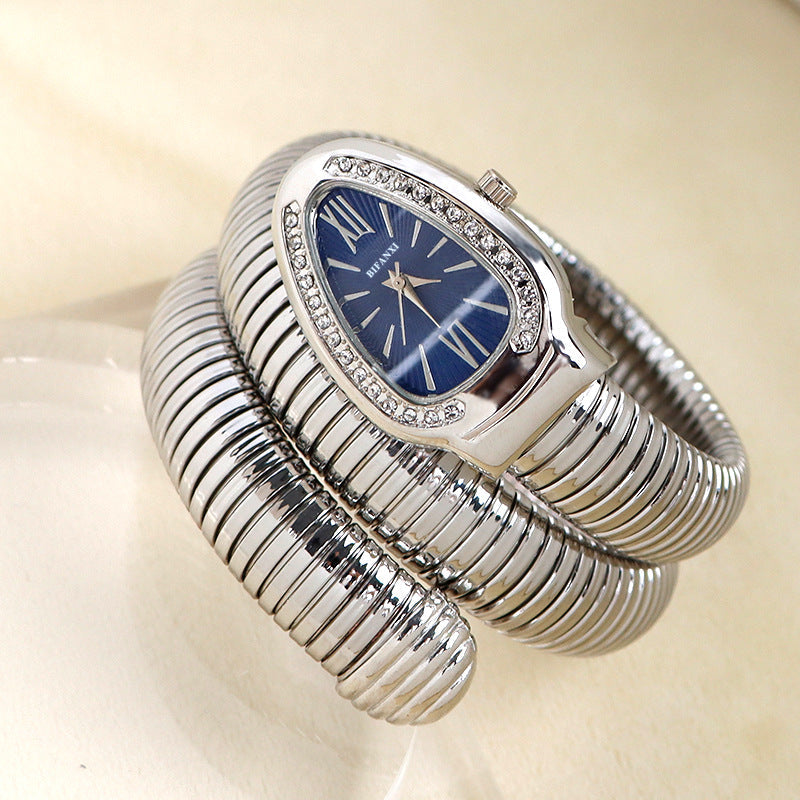 Elegant Snake-Style Quartz Watch with Stainless Steel Bracelet – Unique Oval Dial in Multiple Colours
