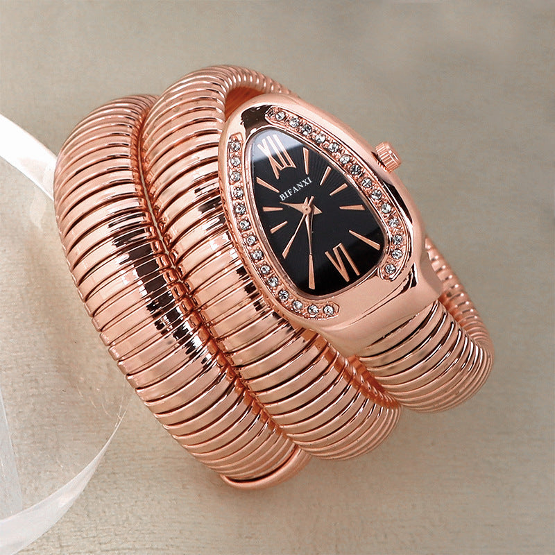 Elegant Snake-Style Quartz Watch with Stainless Steel Bracelet – Unique Oval Dial in Multiple Colours