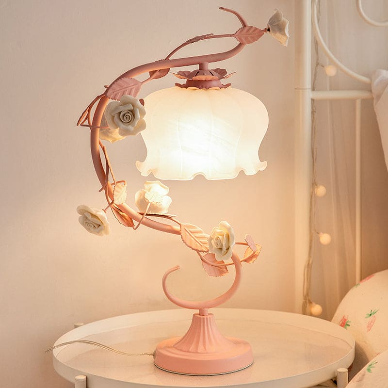 FloraLux Pastoral Style Table Lamp – Ceramic Rose Accent with Soft Ambient Lighting