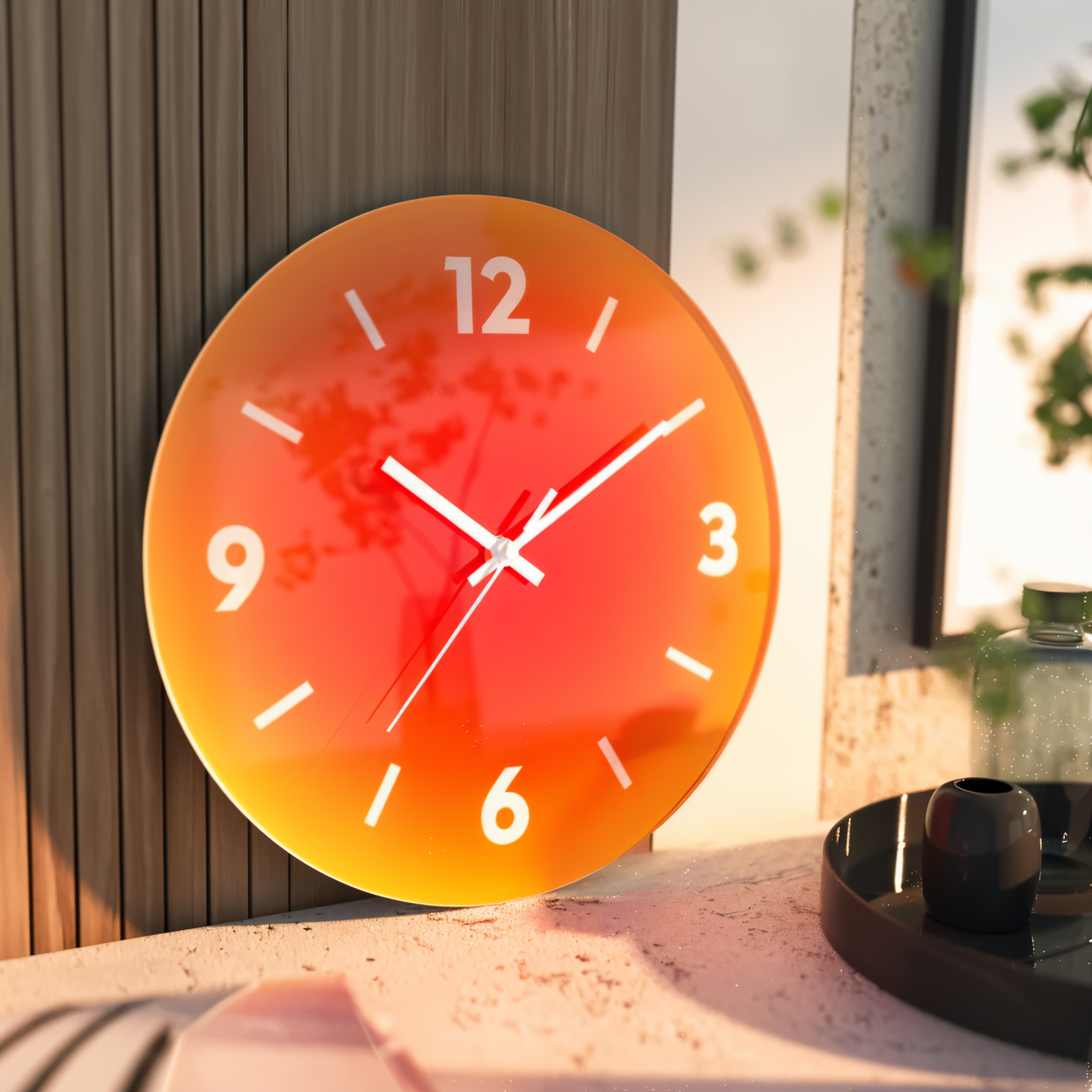 Sunset Glass Wall Clock – Vibrant Silent Non-Ticking Round Clock for Home Decor