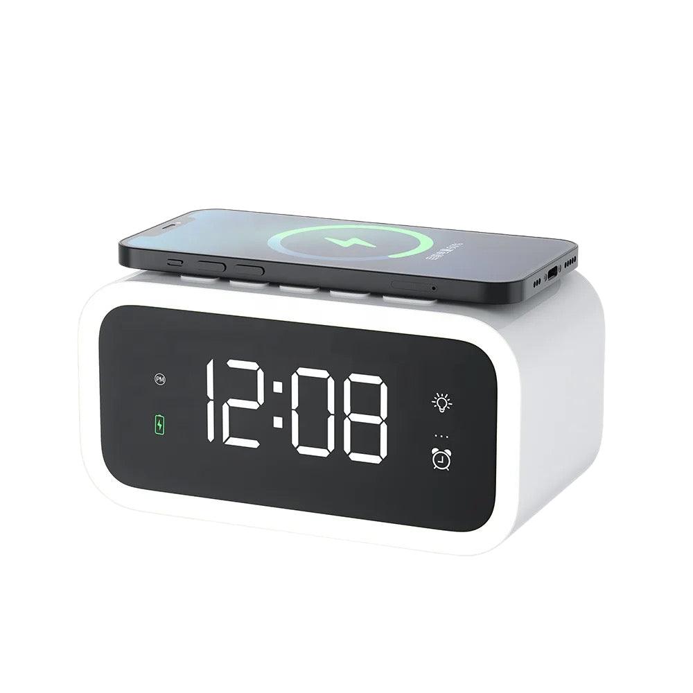 2-in-1 Alarm Clock with Wireless Charger – Digital LED Display | Qi-Compatible