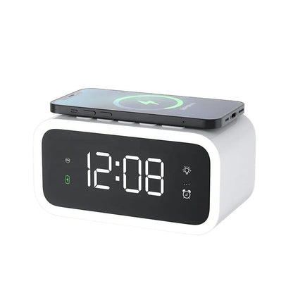 2-in-1 Alarm Clock with Wireless Charger – Digital LED Display | Qi-Compatible