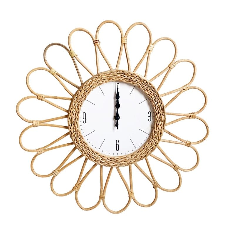 CraftedTime | Handwoven Rattan Wall Clock – Boho Chic Decorative Timepiece for Home, Living Room or Café