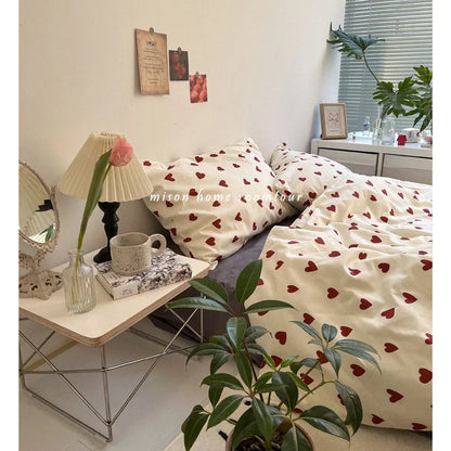 CozyLove | Twin, Full & Queen Duvet Cover Set – Soft Korean-Style Bedding with Heart Design
