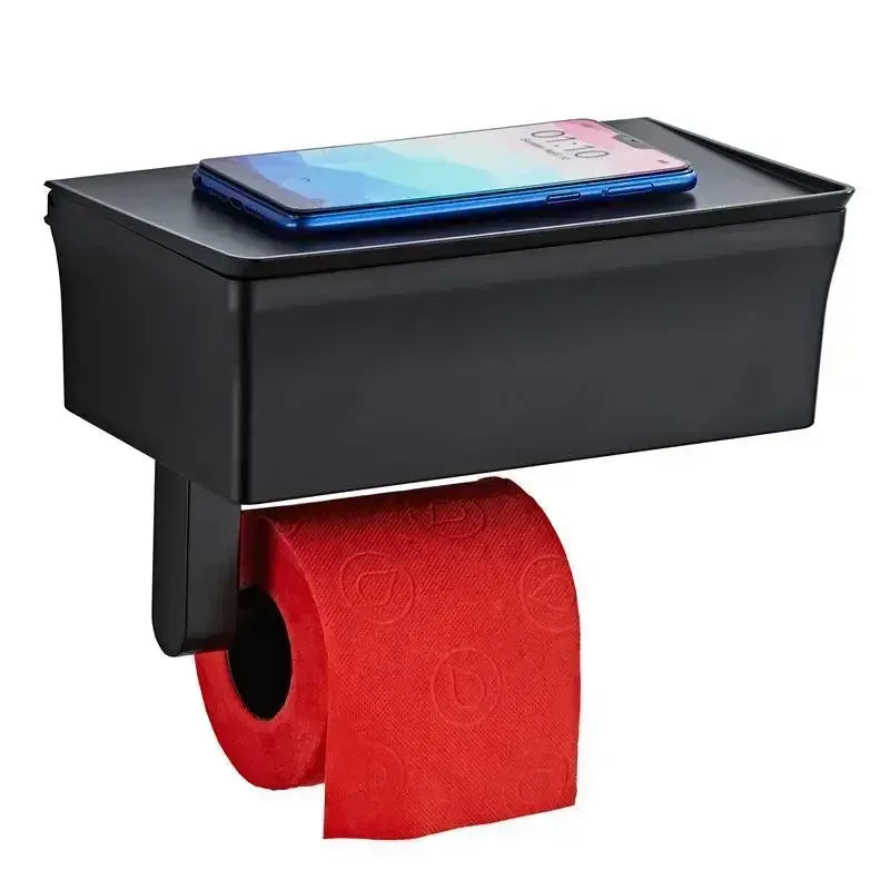ElegantEssentials Toilet Roll Holder – Stylish Wall-Mounted Bathroom Storage with Shelf and Drawer