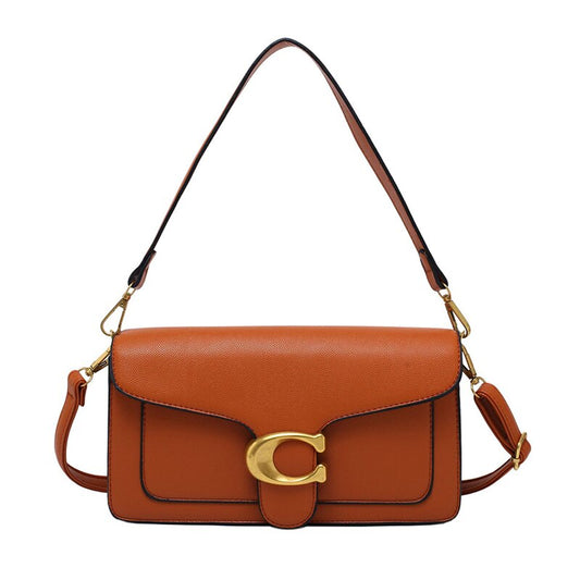 Luxury Stylish Vegan Leather Handbag – Gold & Brown Detail | Elegant Everyday Shoulder Bag