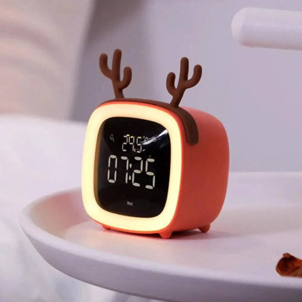 Cartoon Bunny LED Alarm Clock with Night Light – Rechargeable, Cute Digital Display for Kids & Bedrooms