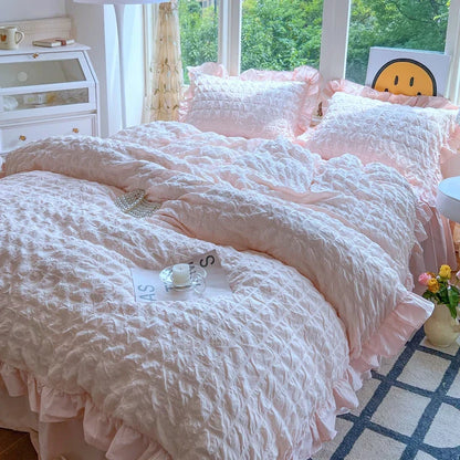 ELENA – Romantic Ruffled Bedding Set | Elegant Seersucker Duvet Cover Set