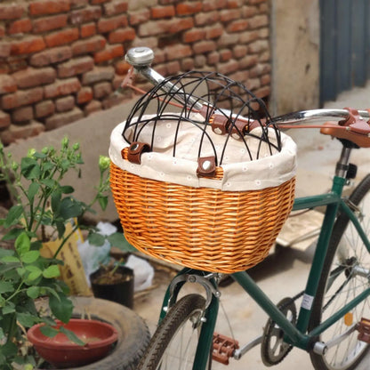 PawRide | Front-Mounted Wicker Dog Bike Basket – Safe, Stylish & Weatherproof