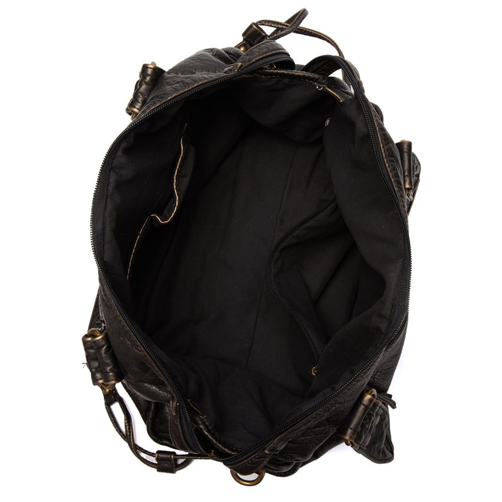 Luxury Black Retro Shoulder Bag – Washed Leather Look with Adjustable Crossbody Strap