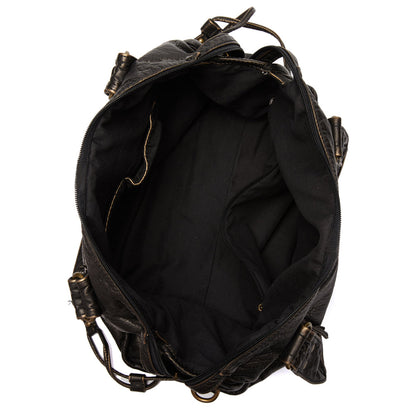 Luxury Black Retro Shoulder Bag – Washed Leather Look with Adjustable Crossbody Strap