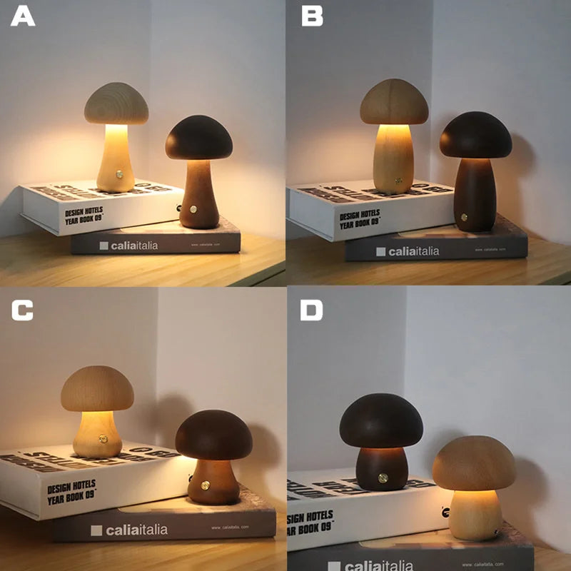 MushLume | Wooden Mushroom Night Light with Touch Control