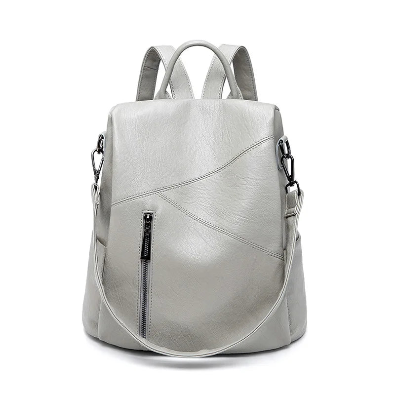 Morino Women’s Leather Backpack – Patchwork Anti-Theft Travel Bag | Genuine Cowhide 31x32x15cm